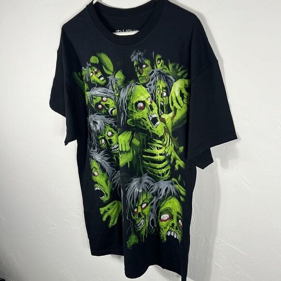 🔥💀🧟 “NEW” ZOMBIE PILE A.O.P. Liquid Blue Horror Halloween Tee XL - Never Worn - Picture 5 of 7